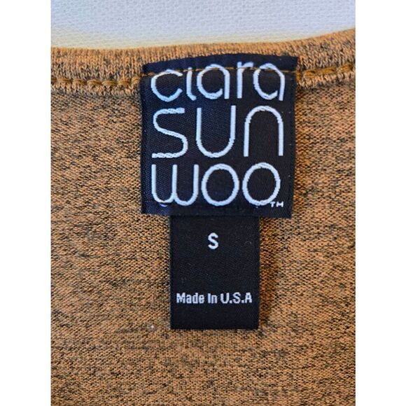 Clara Sun Woo Womens Long Sleeve Loose Stretch Shift Dress Gold Mustard Small - Picture 2 of 10